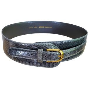 Vintage Genuine Snakeskin Leather Waist Cinch Corset Belt S/XS Gray Blue EUC